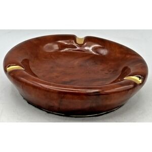 Ceramica Yapacanch Ashtray Brown And Gold Colored W 6 1/8"X H‎ 1 1/2"